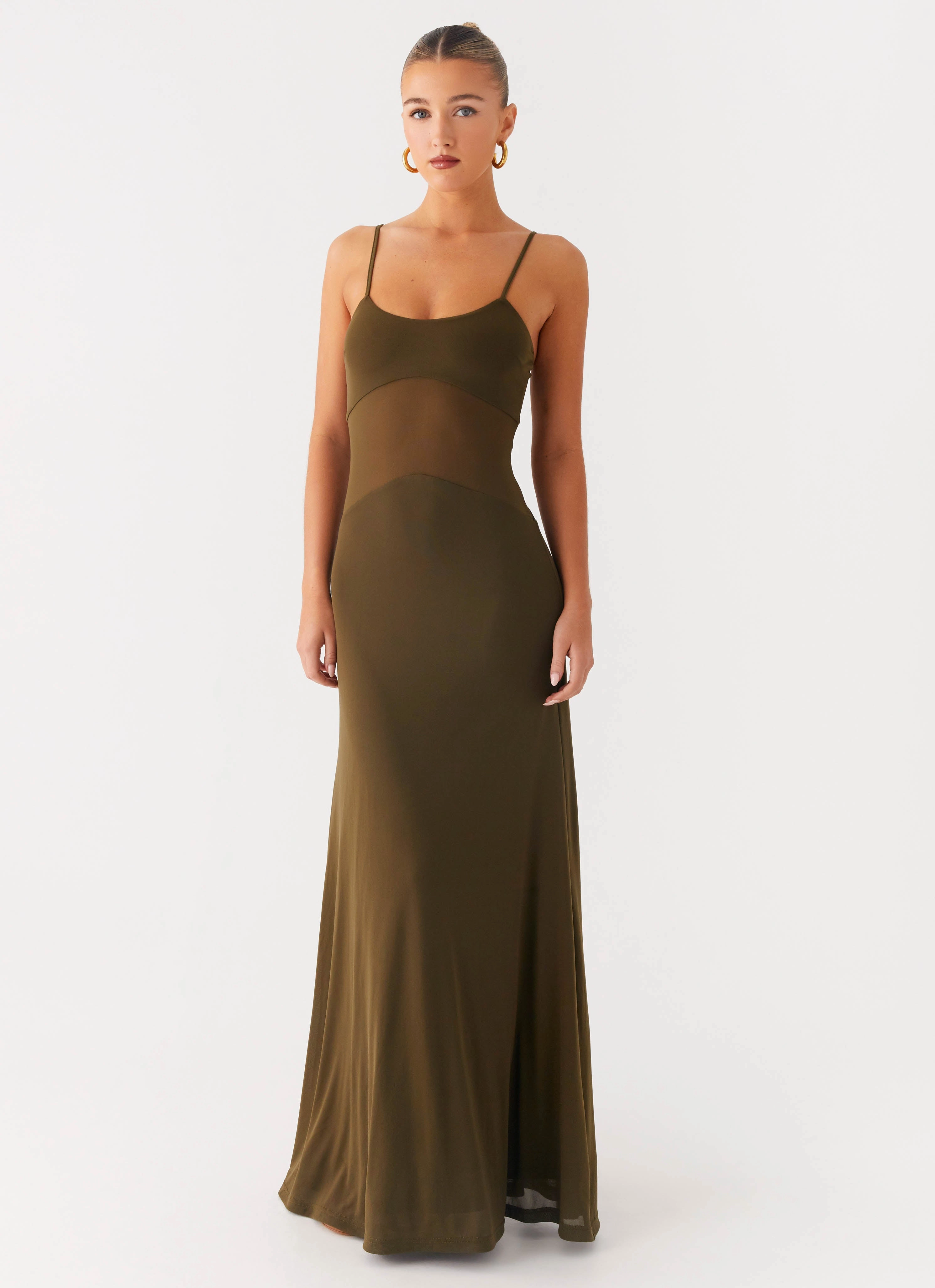 Linen-Blend Figure-Skimming Starfall Maxi Dress - Khaki