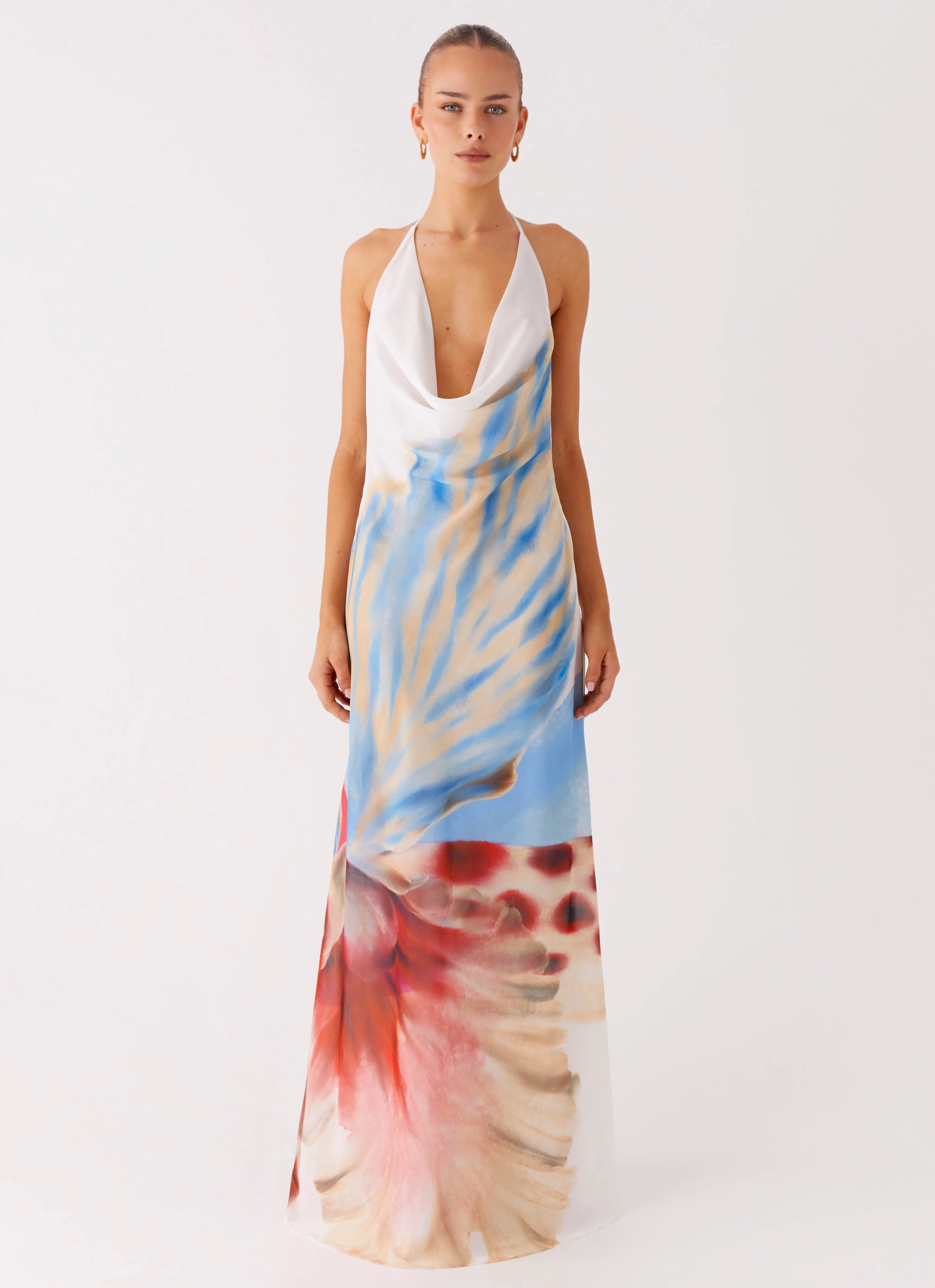 Stars Align Cowl Maxi Dress - White Sea Bloom Emerging-Brand NonChafeSeams