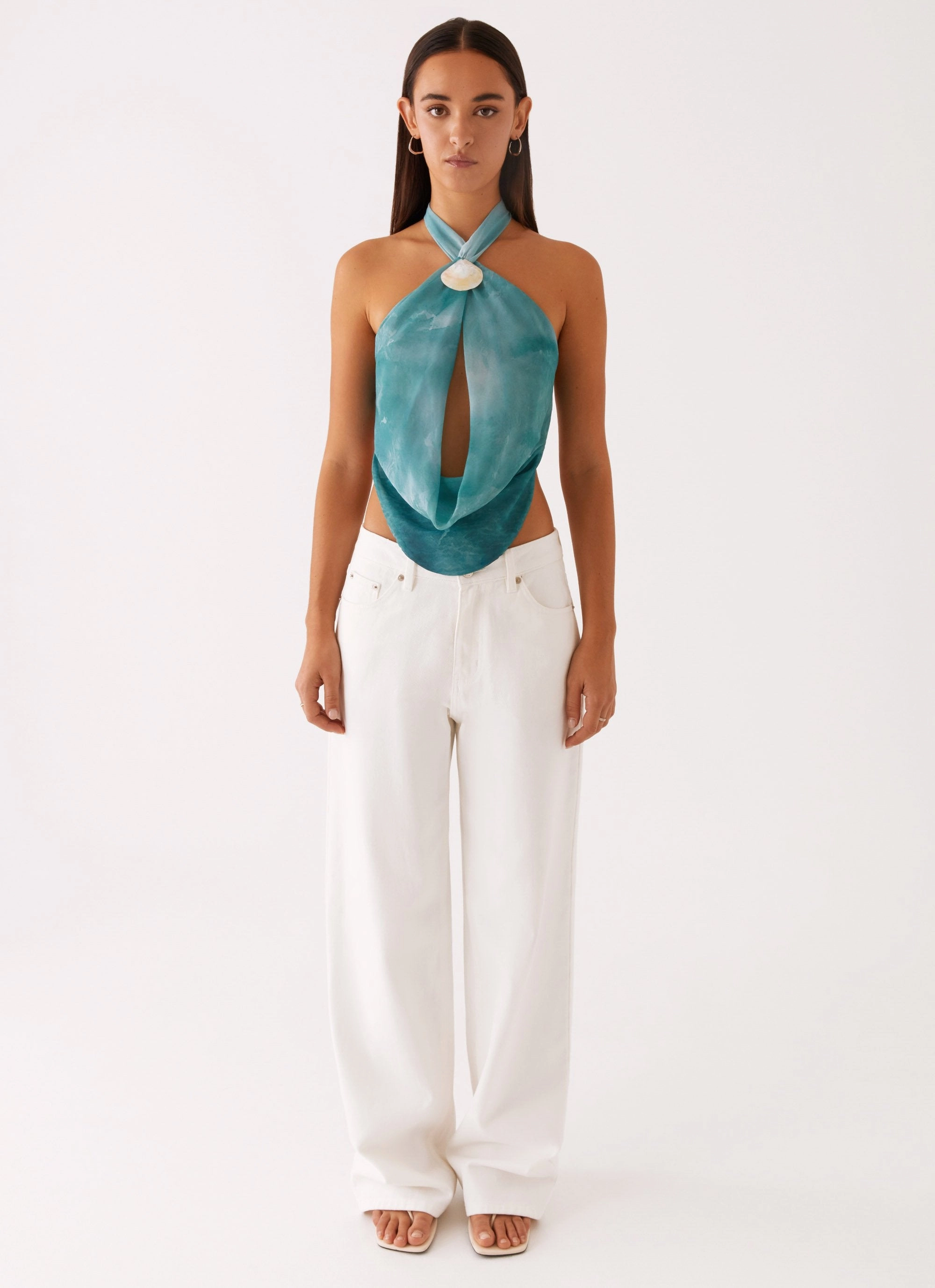 ReinforcedArmholes Zola Cowl Neck Shell Top - Green Tie Dye