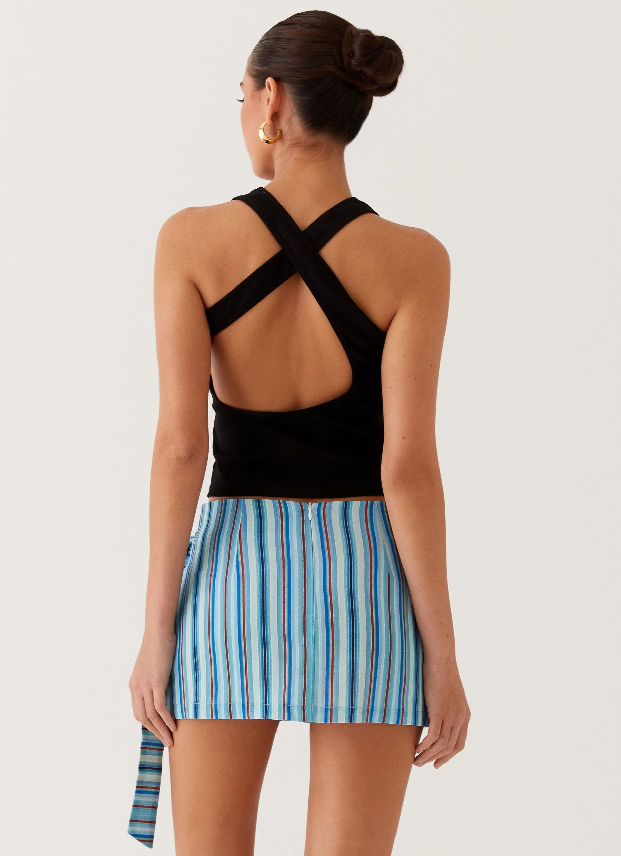 Steal Away Linen Wrap Skirt - Blue Stripe Breezy Edge