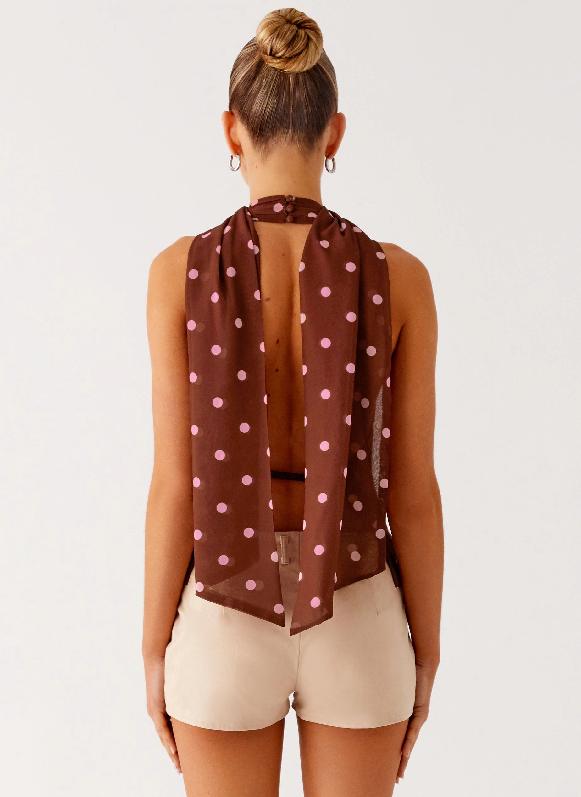 Stealing Love Scarf Top - Chocolate Strawberry Dot Flexible Neckline