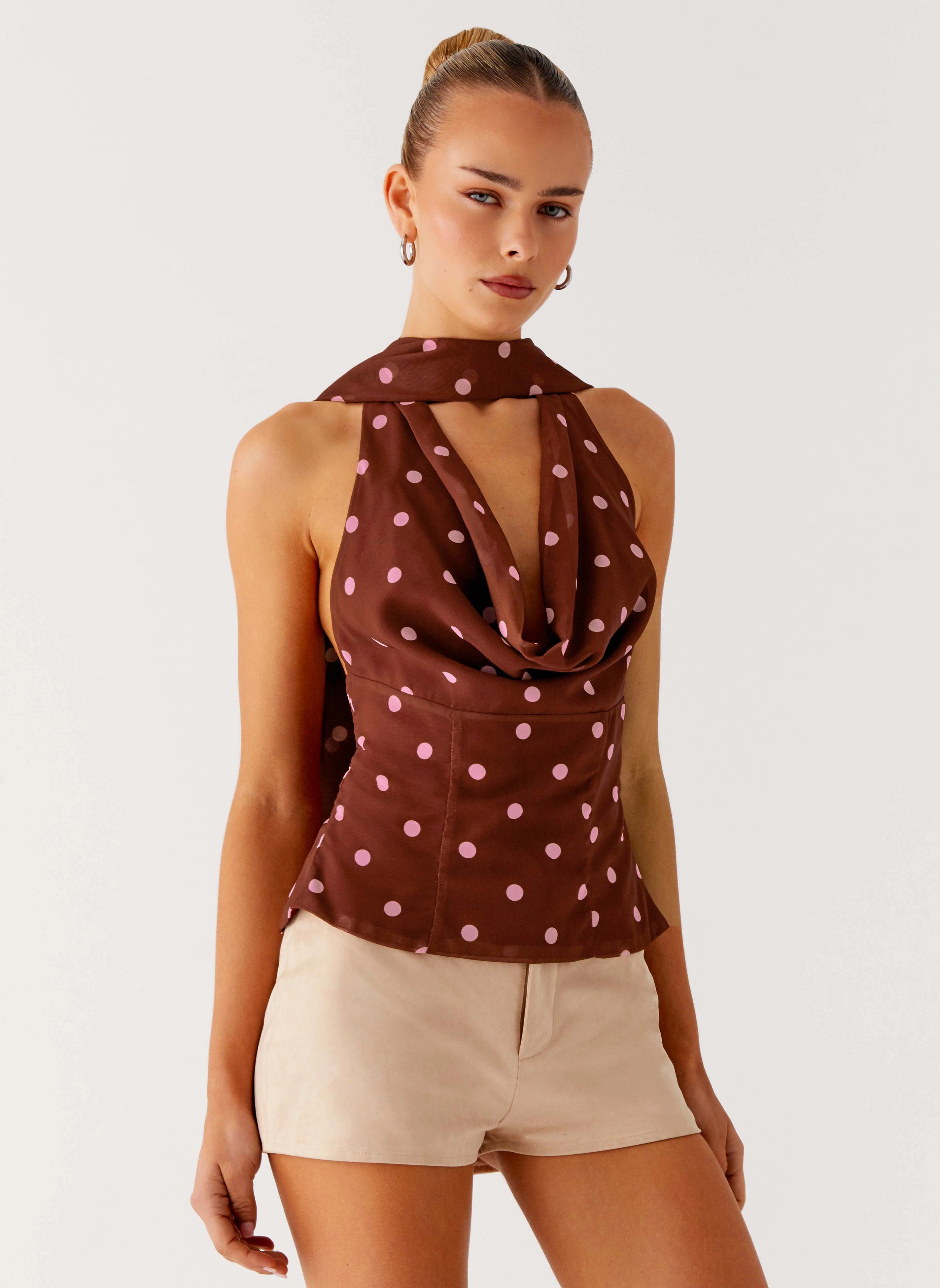 Stealing Love Scarf Top - Chocolate Strawberry Dot QuickDryConstruction