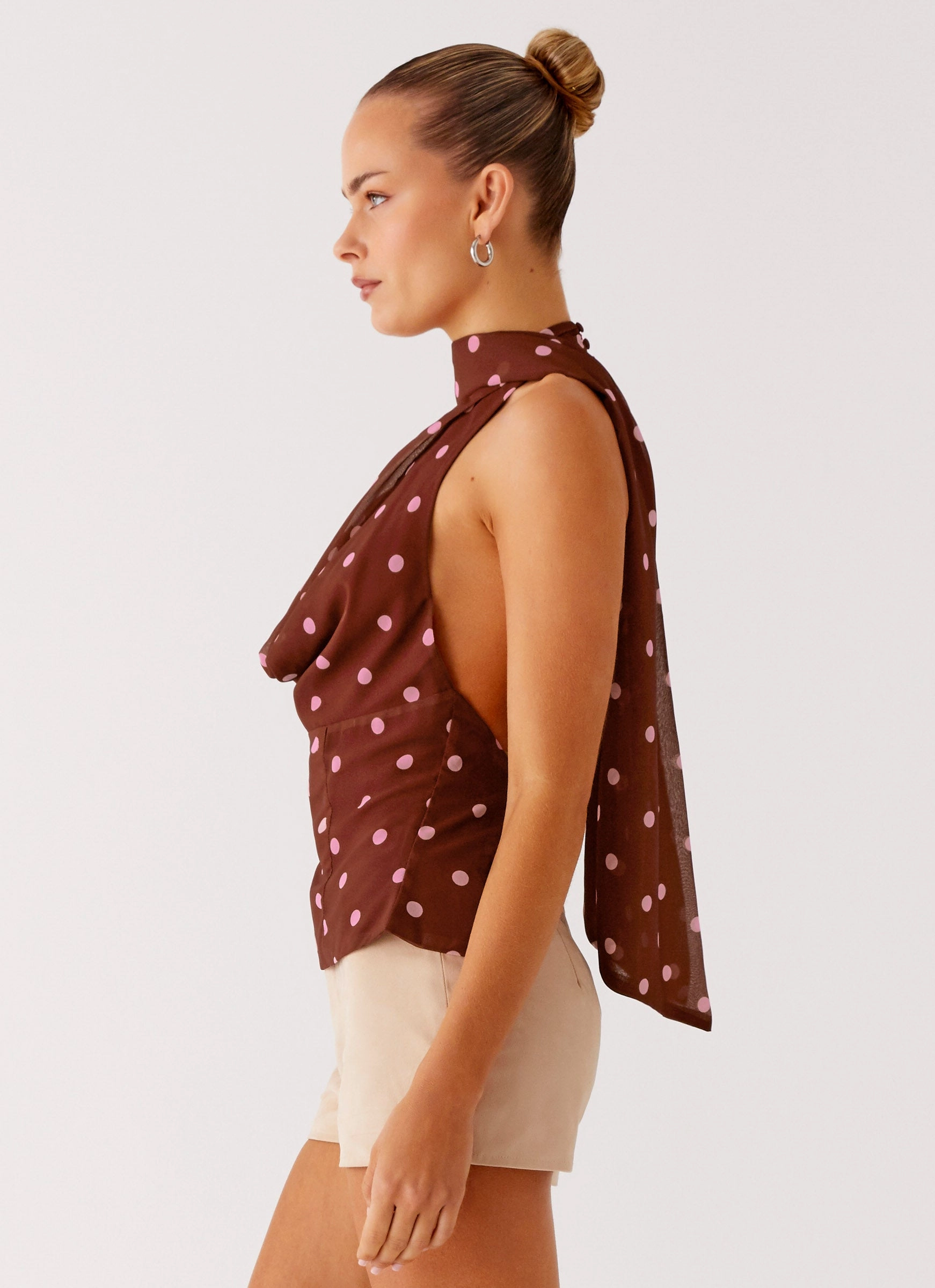 Stealing Love Scarf Top - Chocolate Strawberry Dot Torsion Support Structure