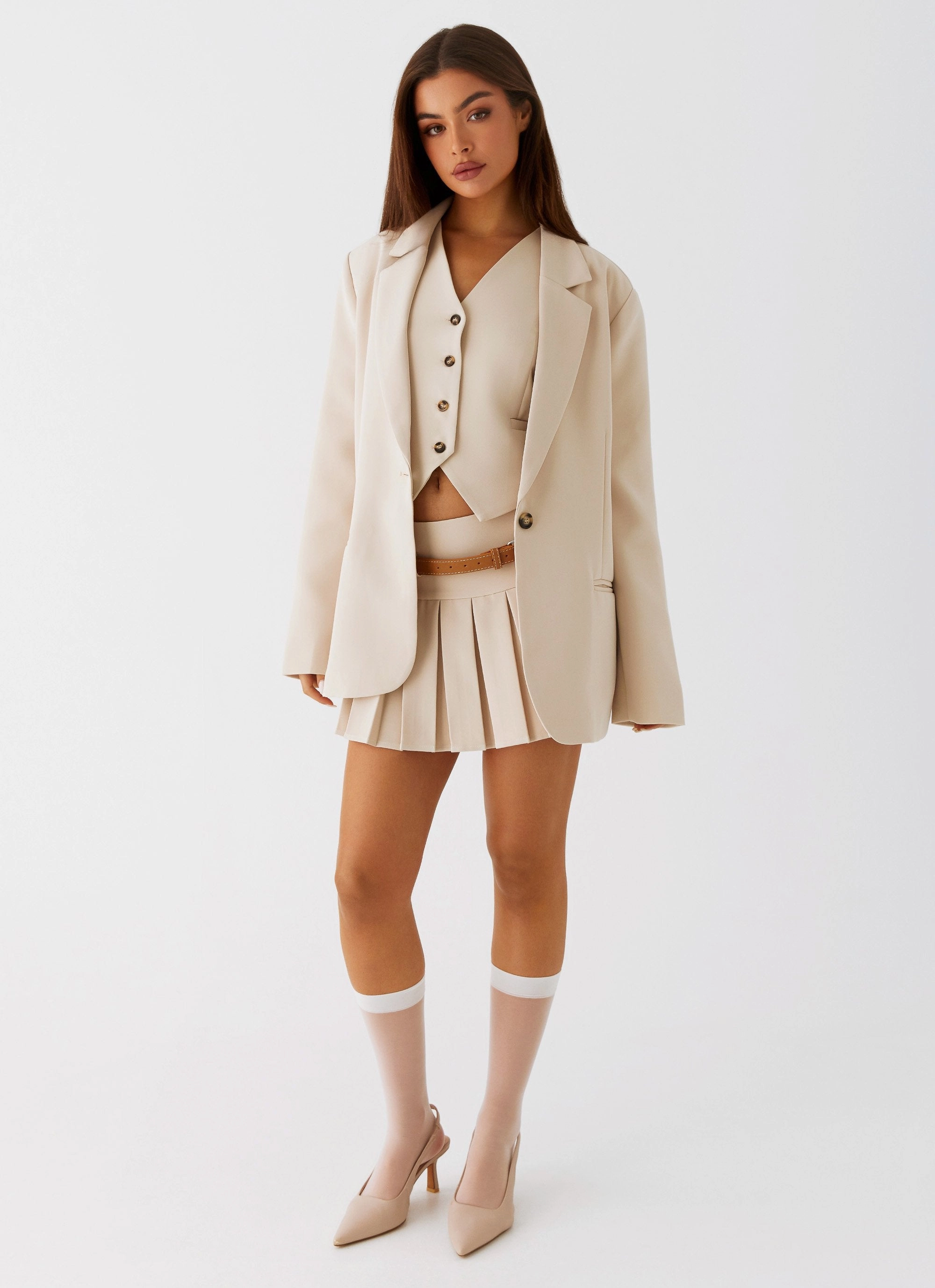 Stealth Mode Blazer - Beige SoftKnit Rolled Hem Detailing