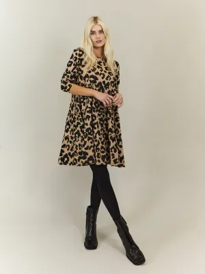 Stef Tiered Jersey Smock Dress / Animal Print Violet Shade Natural Texture Stef Tiered Jersey Smock Dress / Animal Print