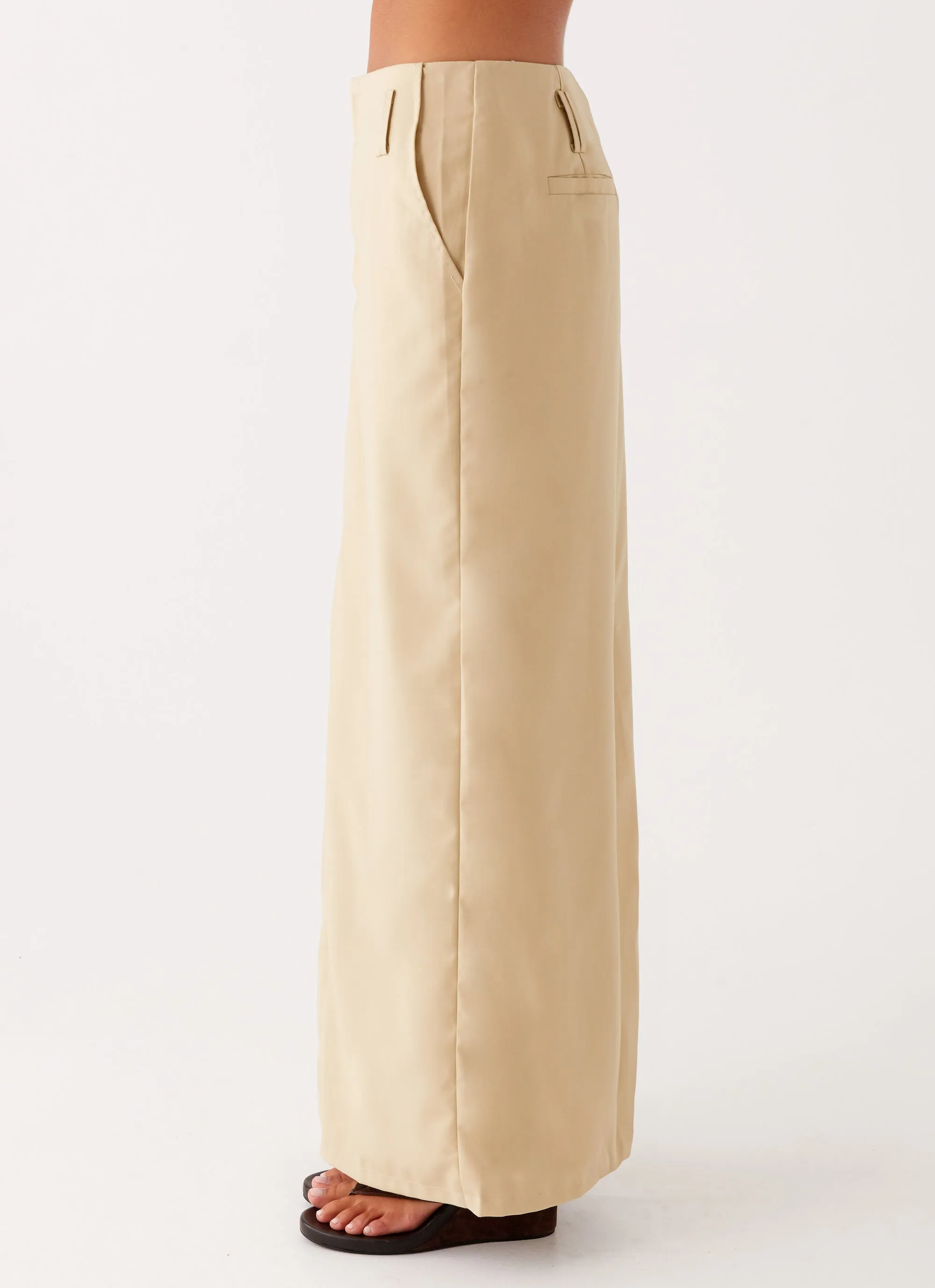 Modern Combo Material Innovation Stella Tailored Maxi Skirt - Beige