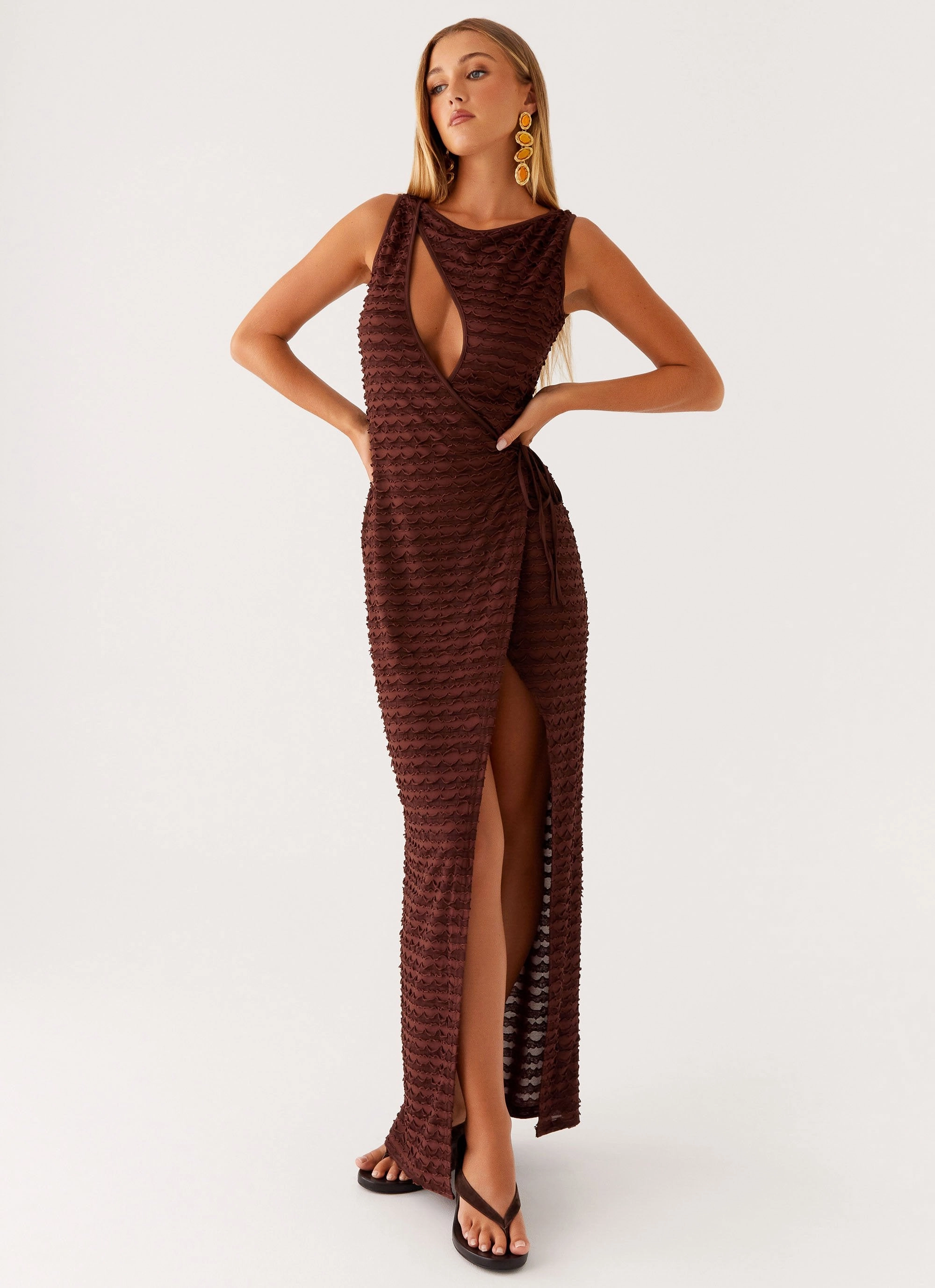 Cute Glow Flow Friendly Sterling Wrap Maxi Dress - Chocolate