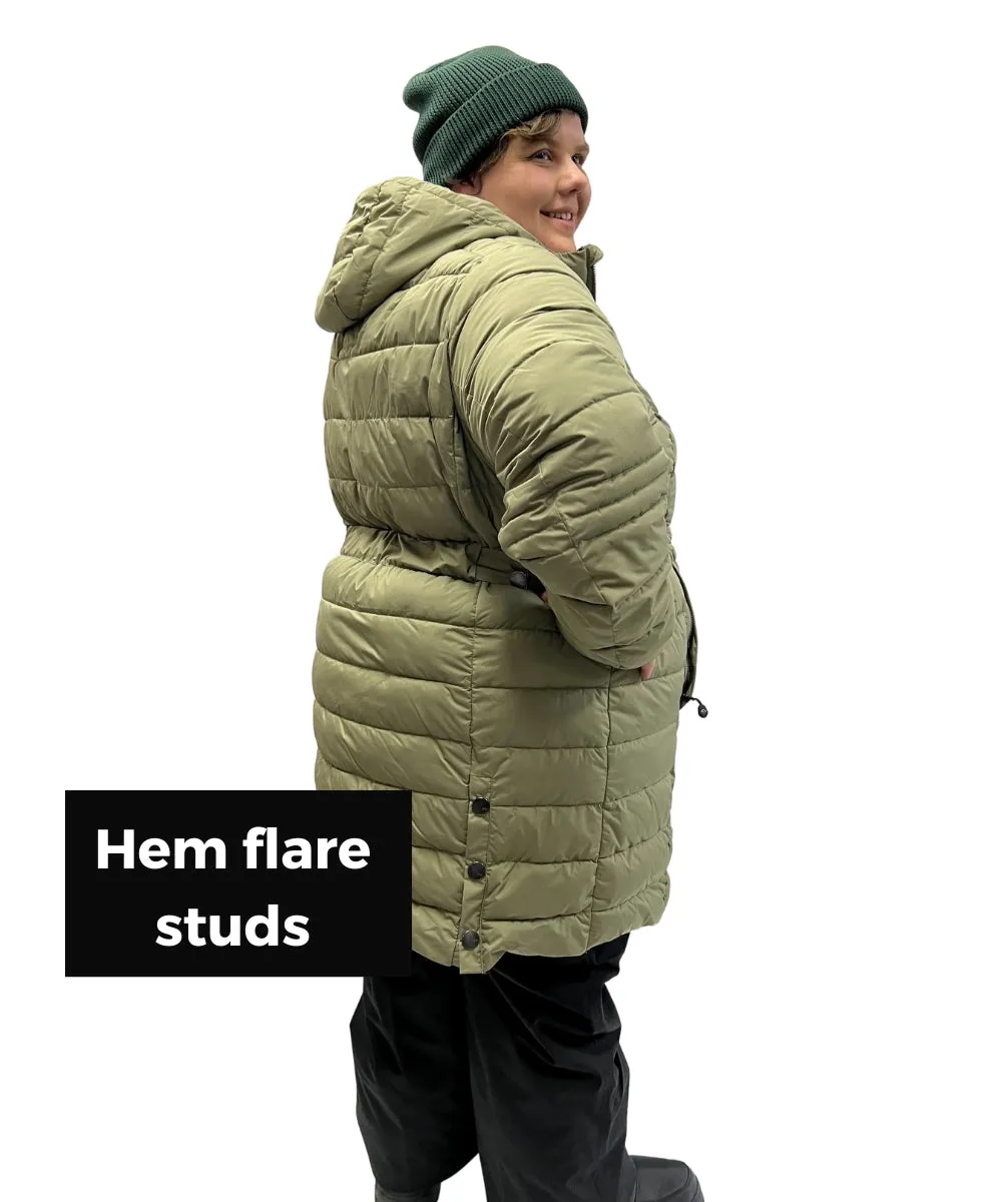 Stoy Abbess Womens Long Puffer Winter Coat Light Olive size 26-28