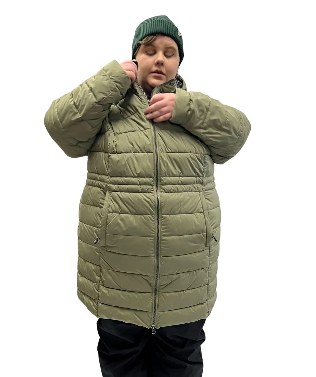 Stoy Abbess Womens Long Puffer Winter Coat Light Olive size 26-28