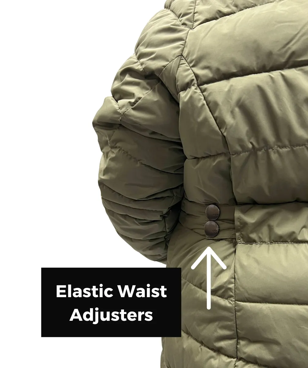 Stoy Abbess Womens Long Puffer Winter Coat Light Olive size 26-28