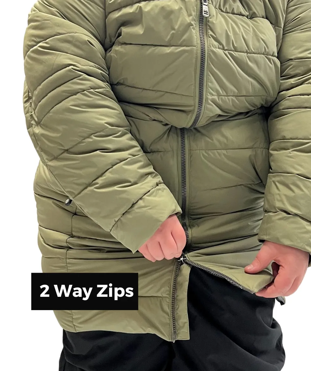 Stoy Abbess Womens Long Puffer Winter Coat Light Olive size 26-28