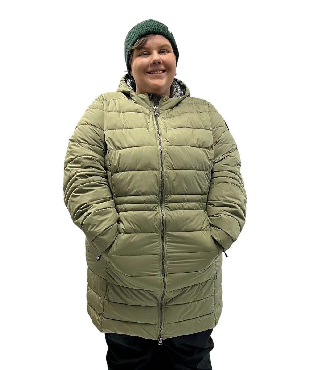 Stoy Abbess Womens Long Puffer Winter Coat Light Olive size 26-28