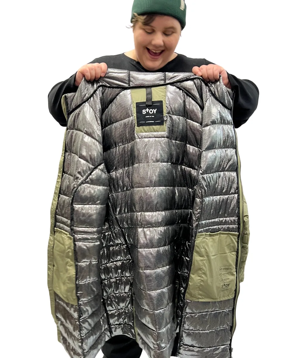 Stoy Abbess Womens Long Puffer Winter Coat Light Olive size 26-28