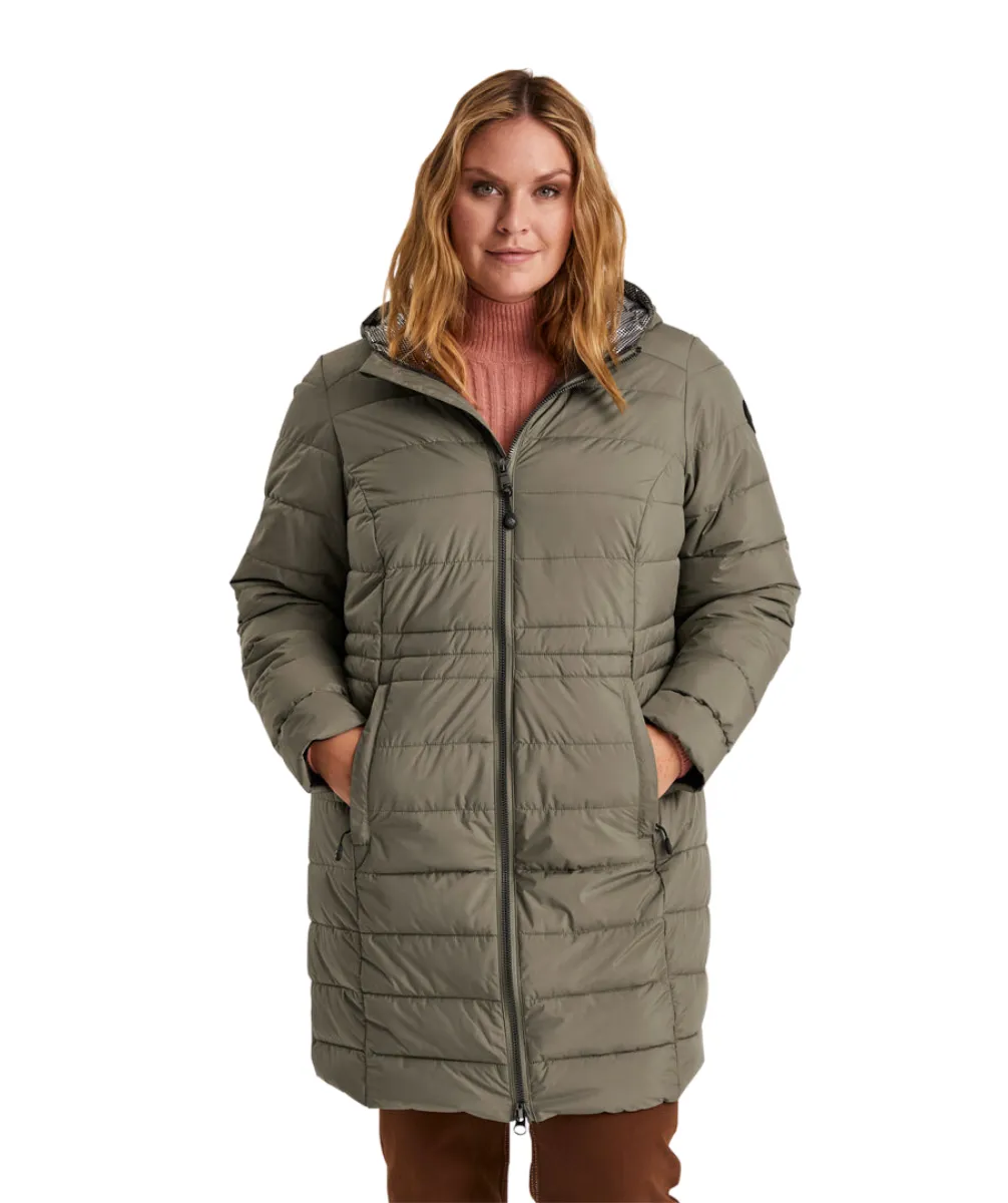 Stoy Abbess Womens Long Puffer Winter Coat Light Olive size 26-28