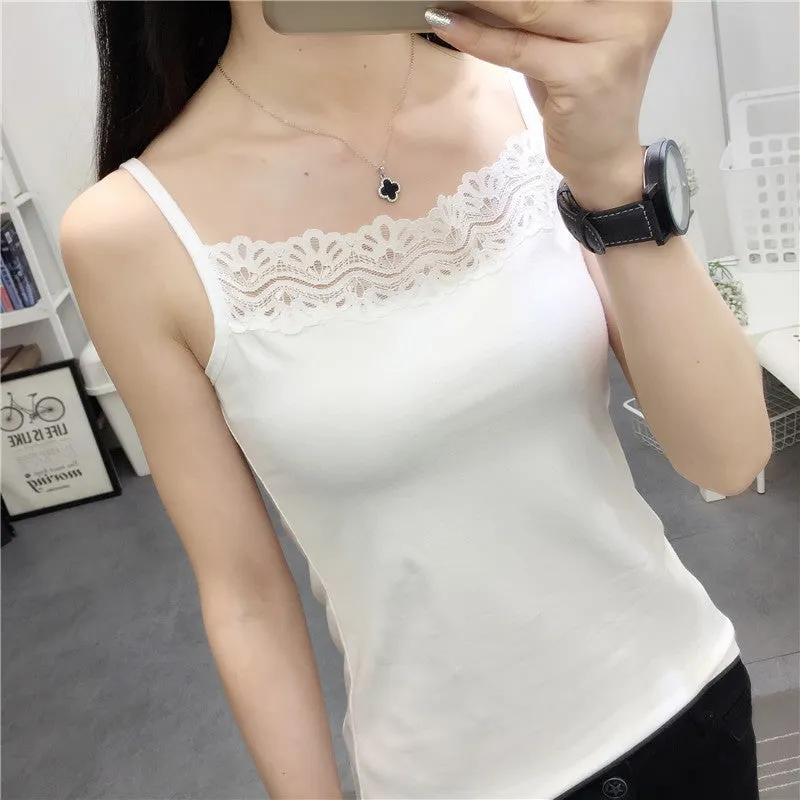 Strap Women Lace Tank Top Korean Solid Colored Slim Look Sexy Matching Tank Top