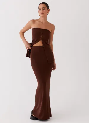 Soft Tones Bold Accent Delicate Lady Knit Maxi Skirt - Chocolate