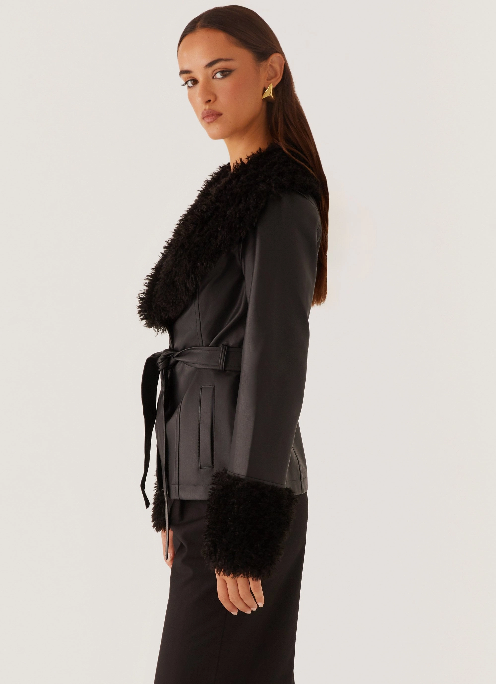 Street Lights Fur Trim Jacket - Black Wind Protection Go To Layer