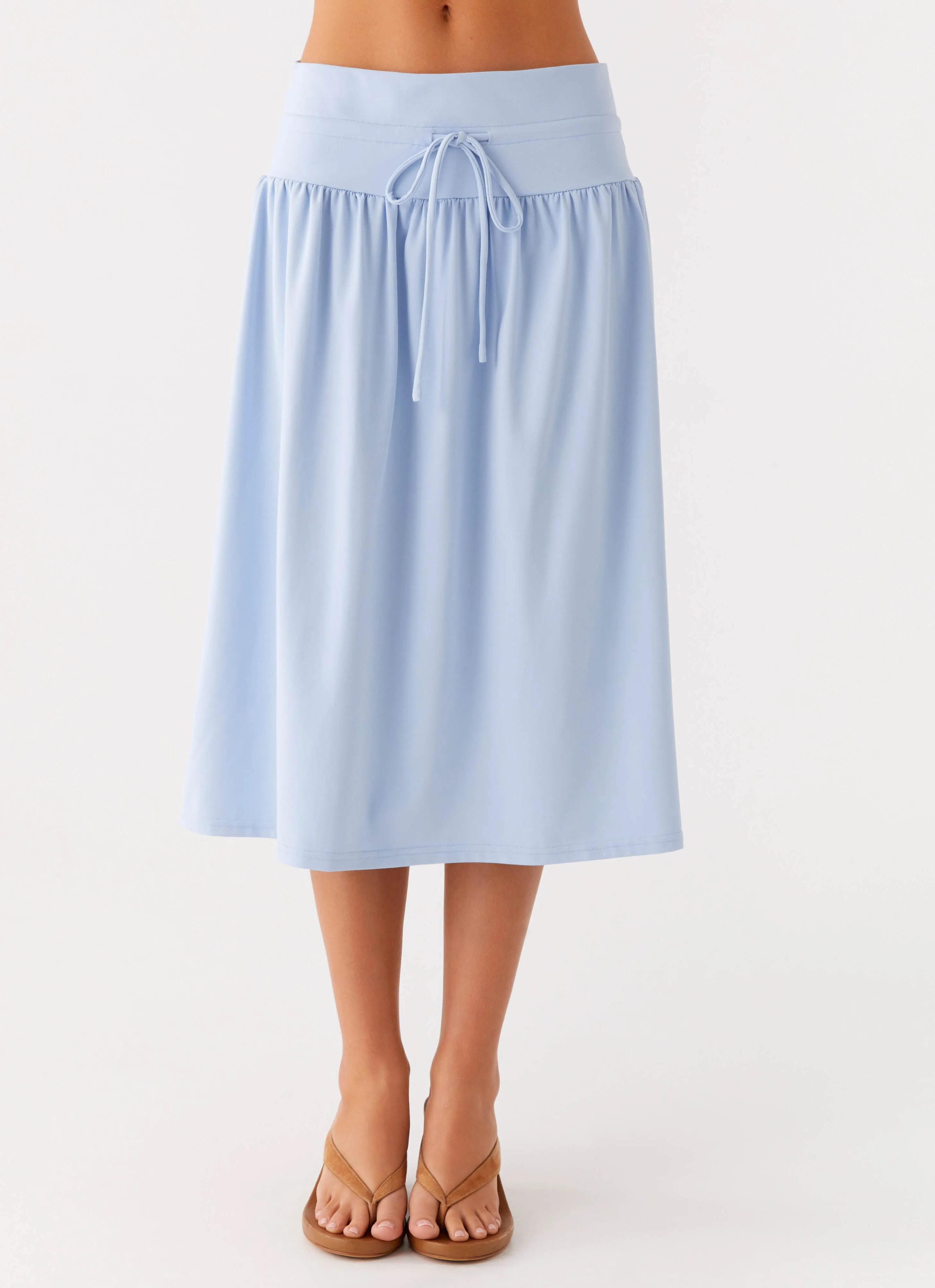 Classic Fit Silver Tides Midi Skirt - Blue