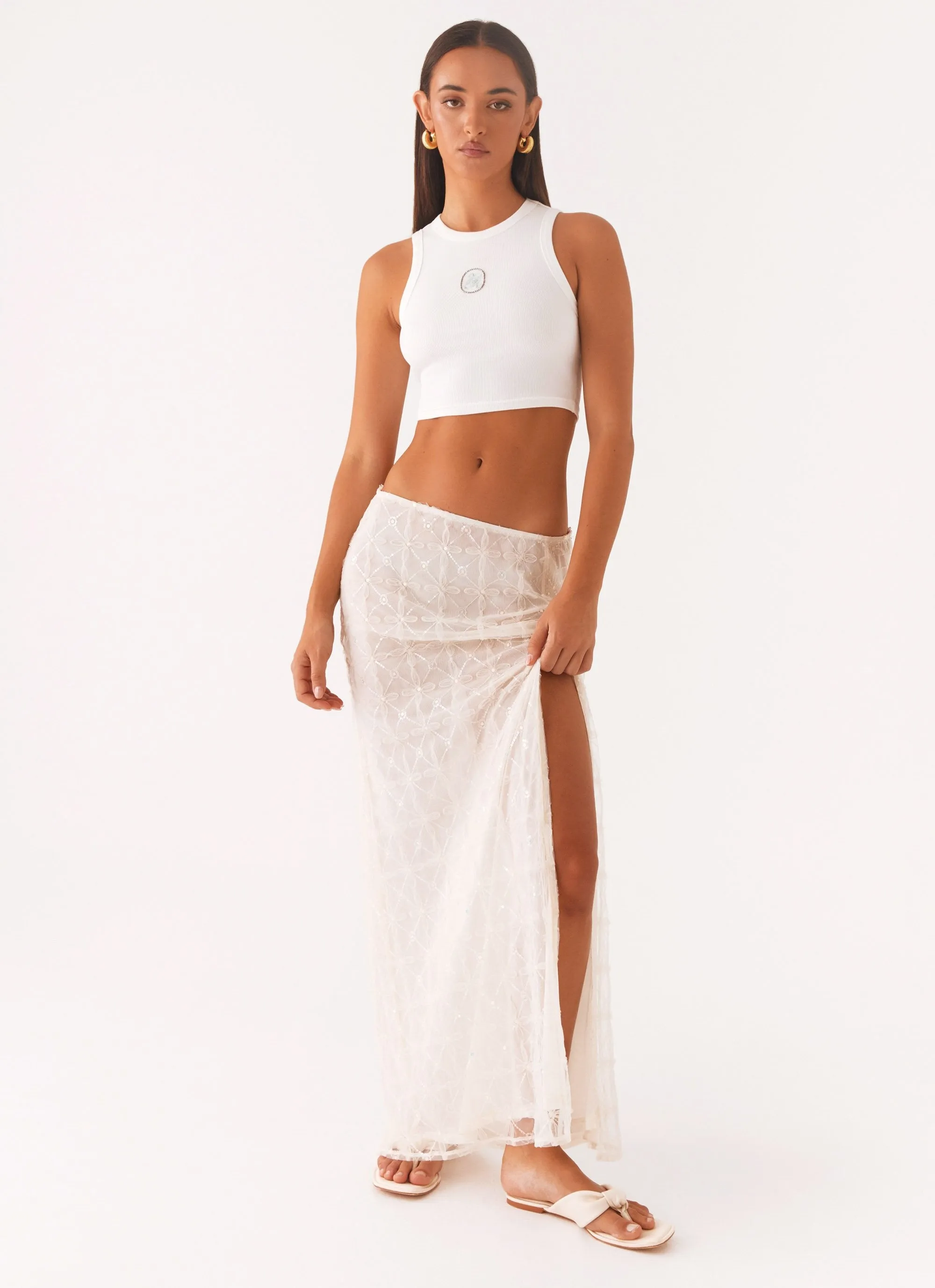 Opal Sequin Maxi Skirt - White Relaxed Look