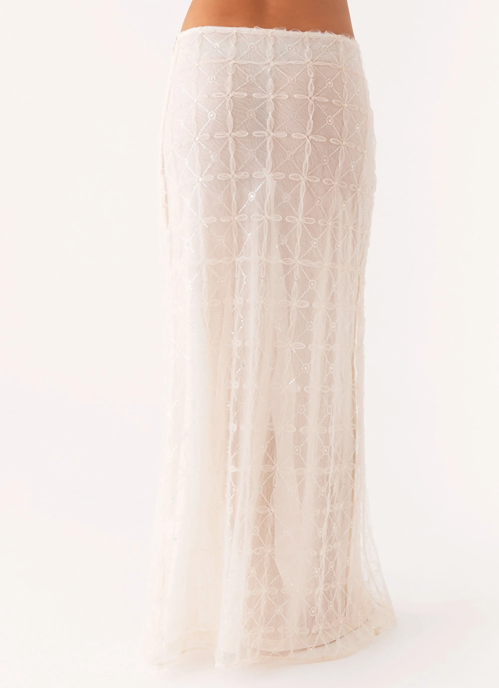 Opal Sequin Maxi Skirt - White Subtle Shimmer Designer Inspired