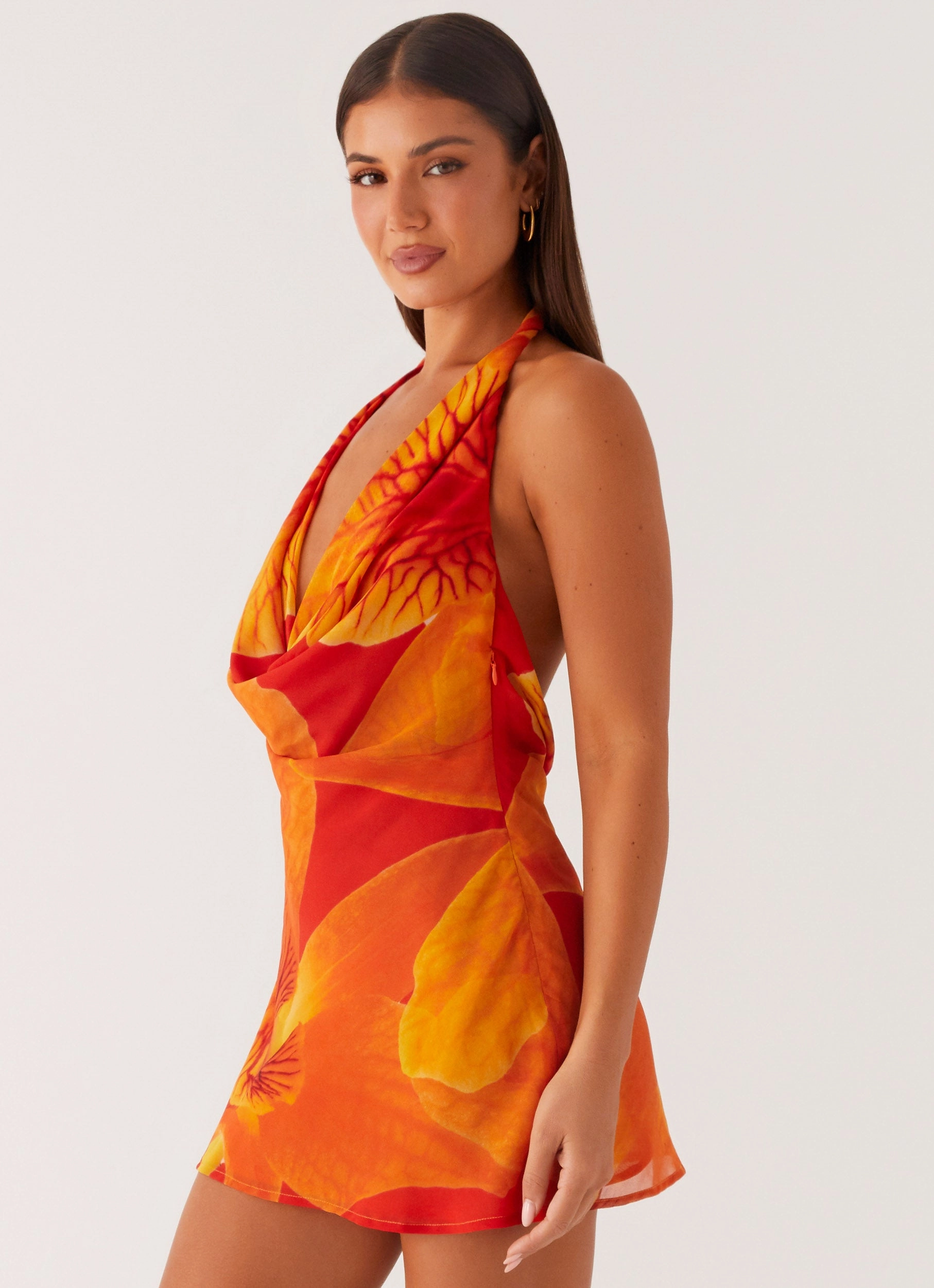 Solar Beam Cowl Mini Dress - Serene Orange Timeless Look Wear Tulle Flow