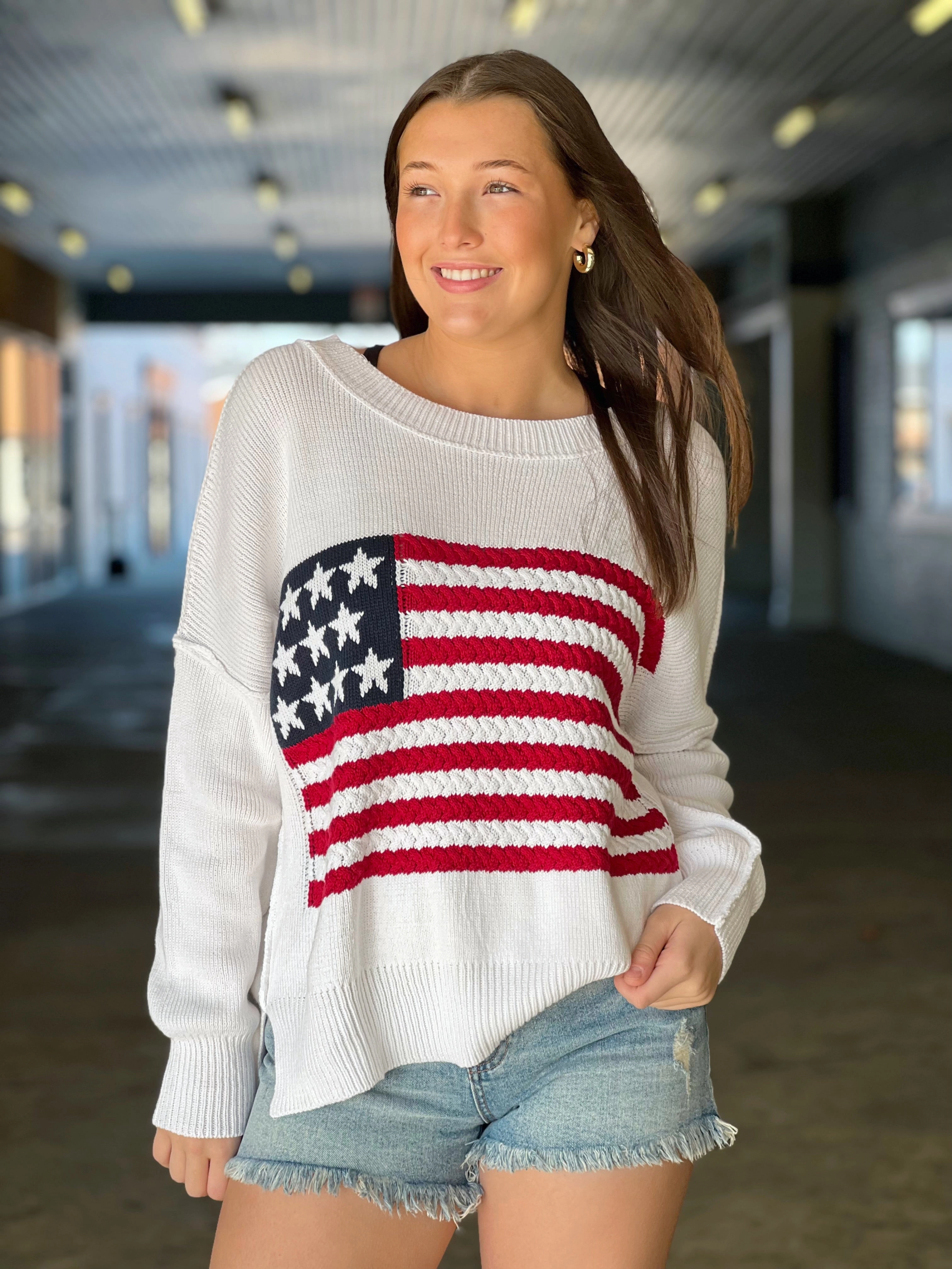 Old Glory Sweater- Ivory Lightweight Weave Material Chic Look