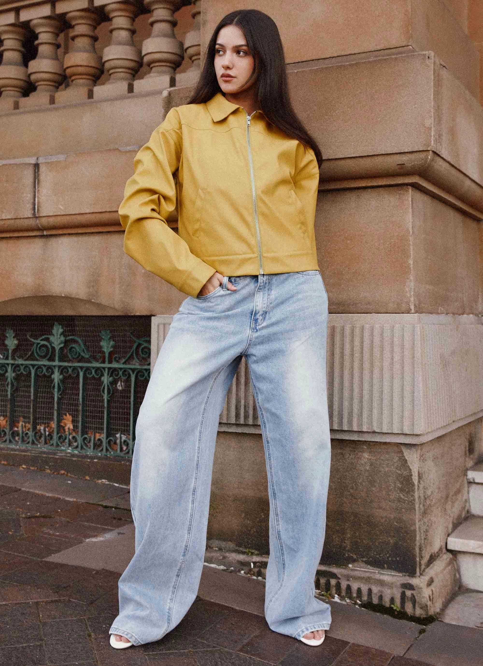 Anti Pilling Textile Elara Oversized Jacket - Yellow