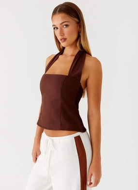 Stretch Knit Cuff Sunflare Linen Halter Top - Chocolate Sunflare Linen Halter Top - Chocolate LayeringFriendly Weight