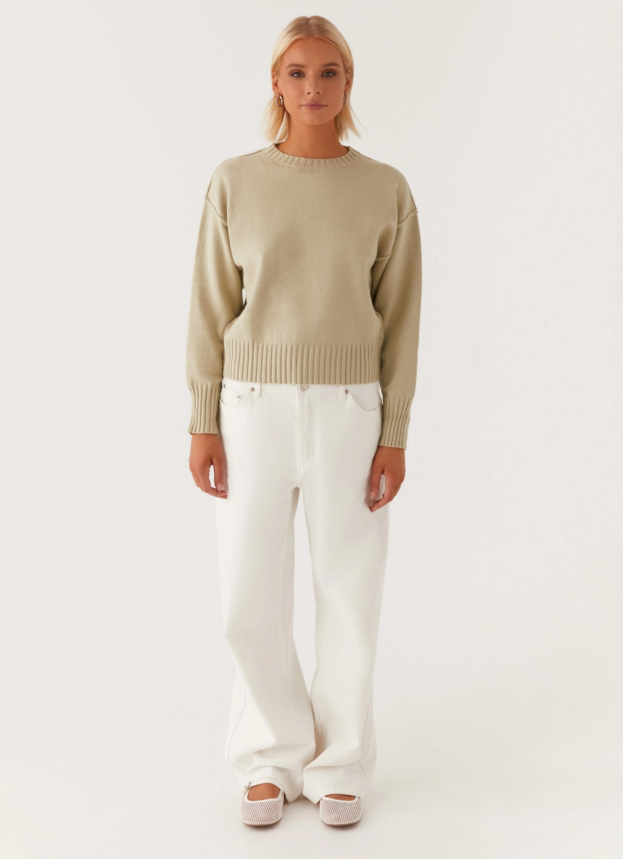 Thelma Oversized Knit Sweater - Pastel Green ConvertibleCollar Ergonomic Mobility Cut