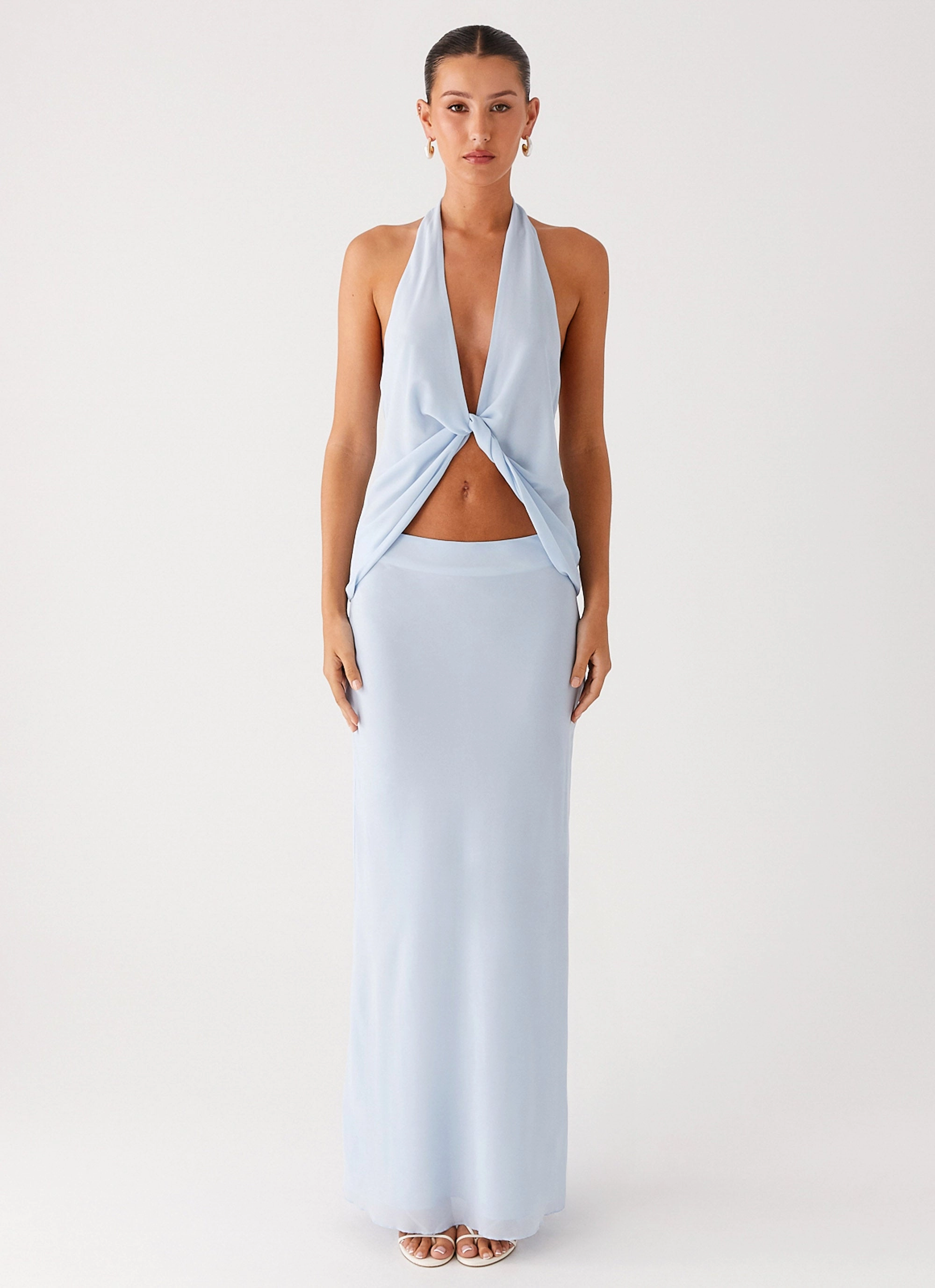 Michaella Chiffon Maxi Skirt - Blue Ripstop Reinforcement