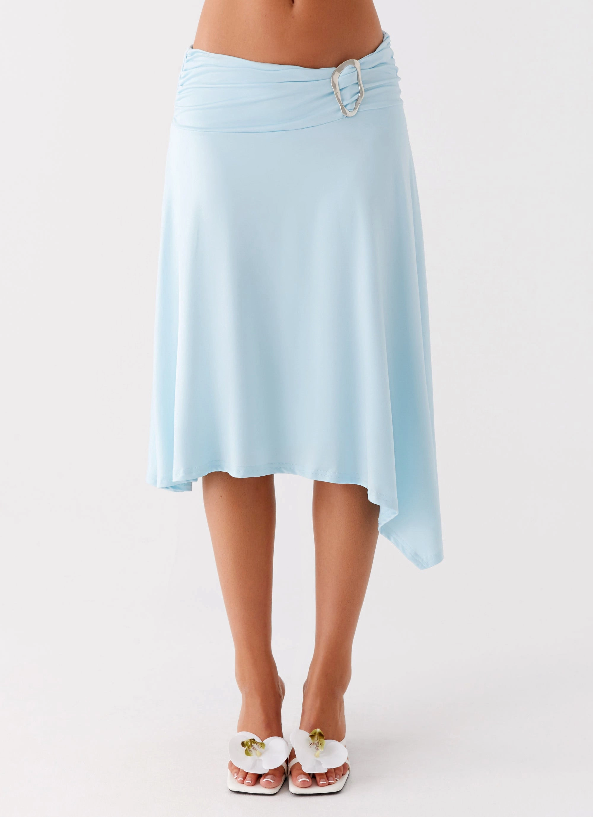 Minimalist Waist Adjustable Closure Brisa Midi Skirt - Turquoise