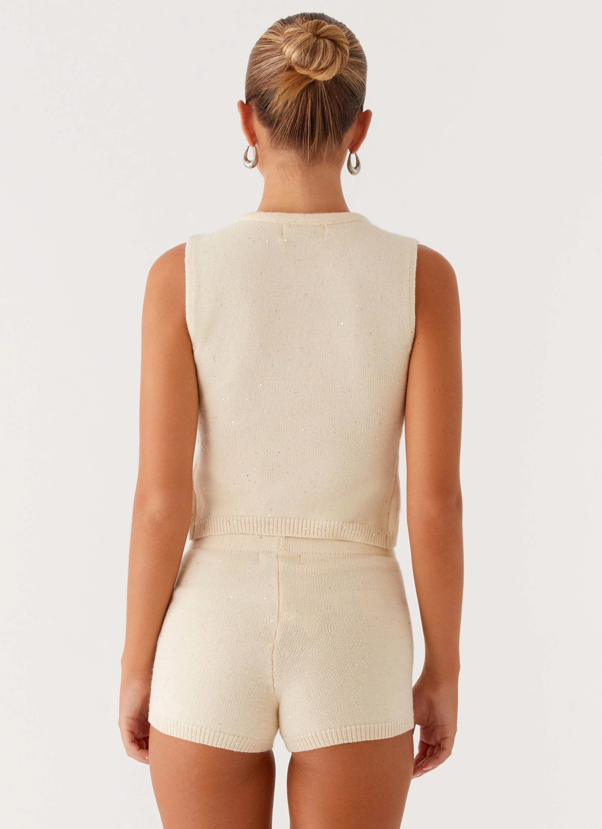 Elasticized Waistband Ownley Sequin Knit Top - Ivory