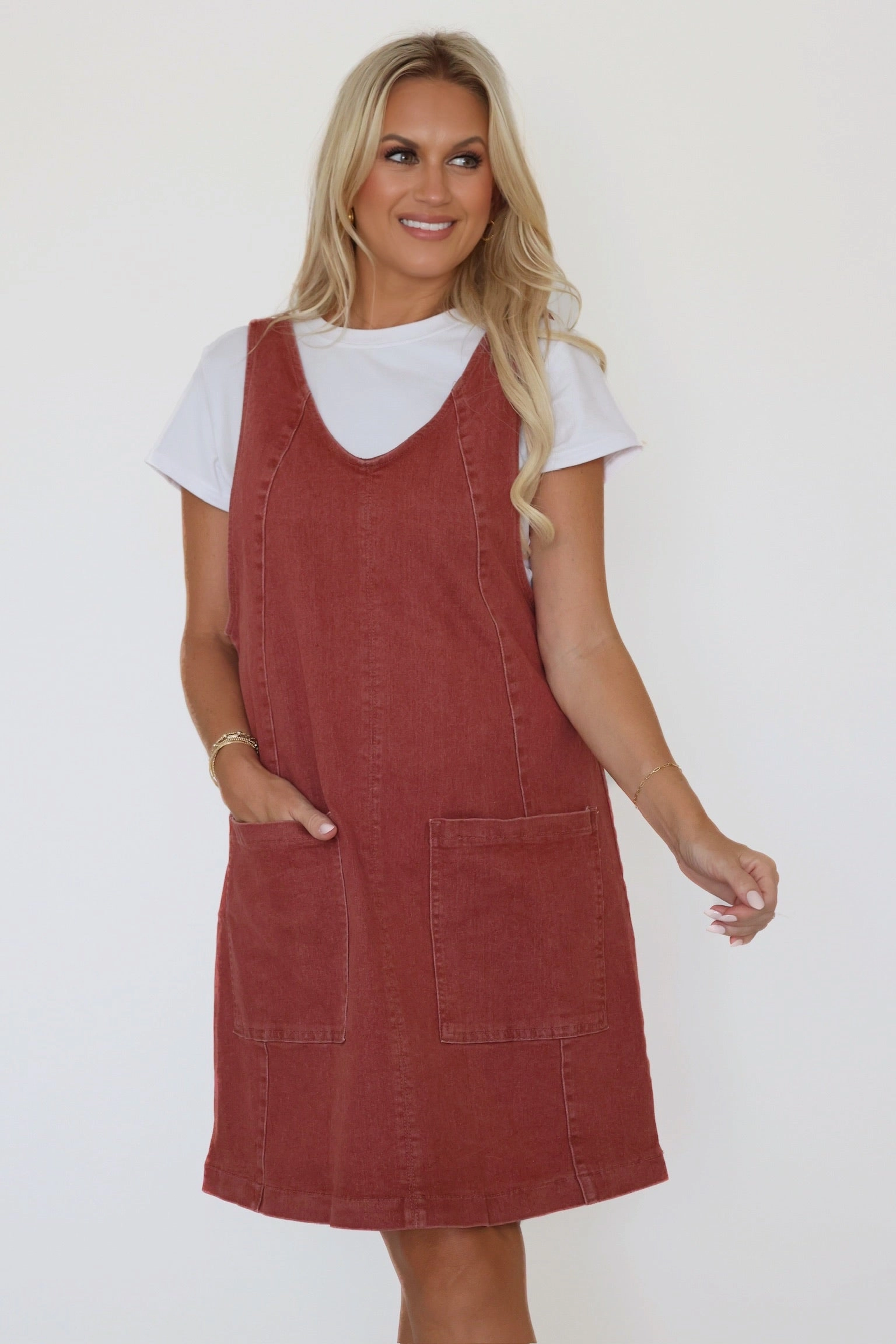 First Of Fall Overall Dress Textured Weave