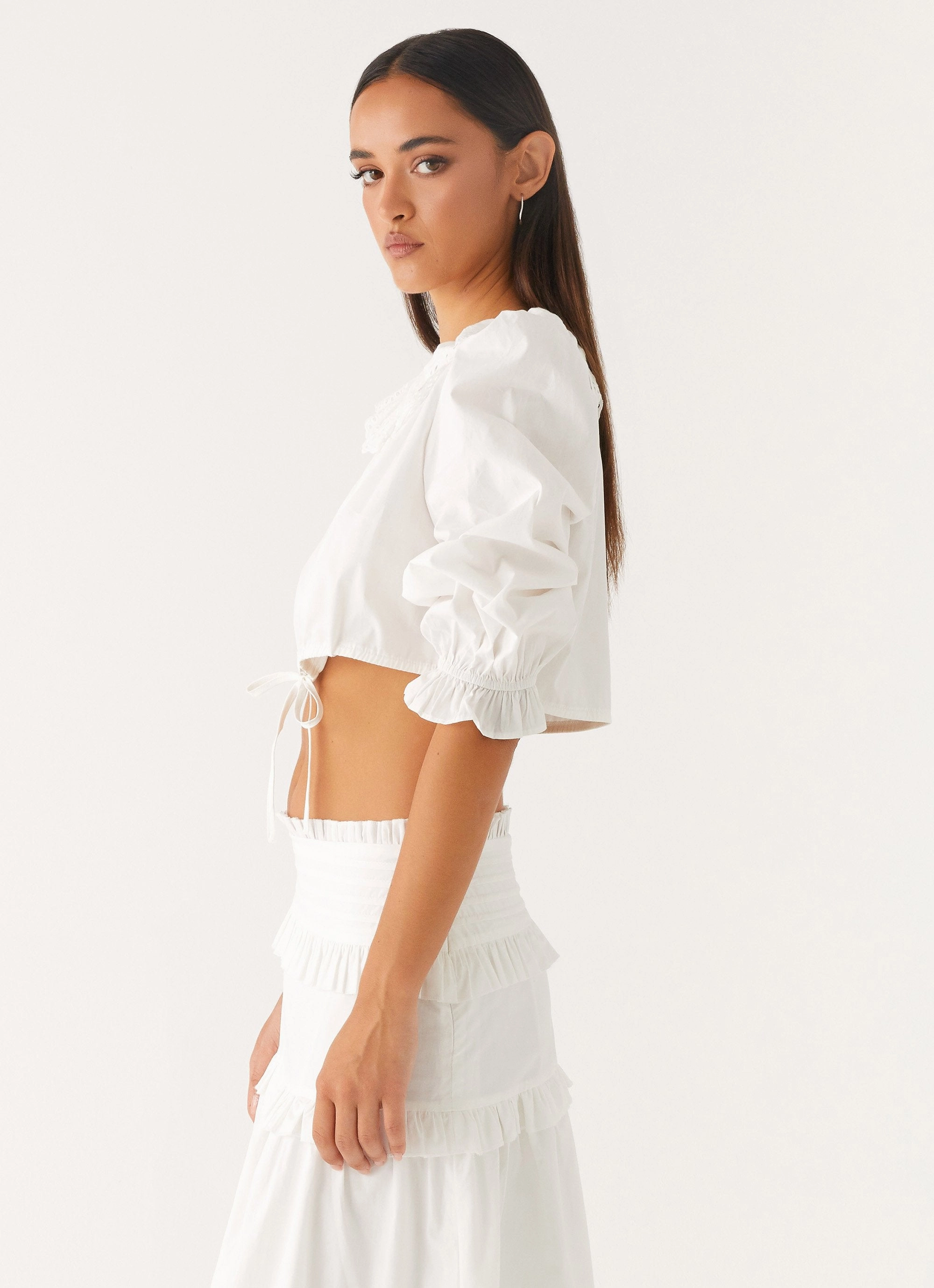 High Collar Design Melania Blouse - White