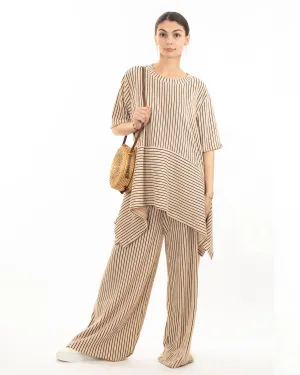 Strip print stretch-jersey top and Relaxed-fit trousers in beige