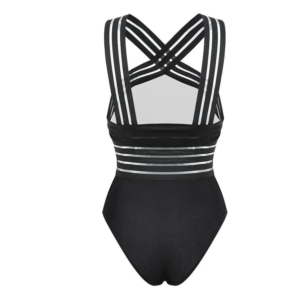 Striped Bandage Monokini Swimwear