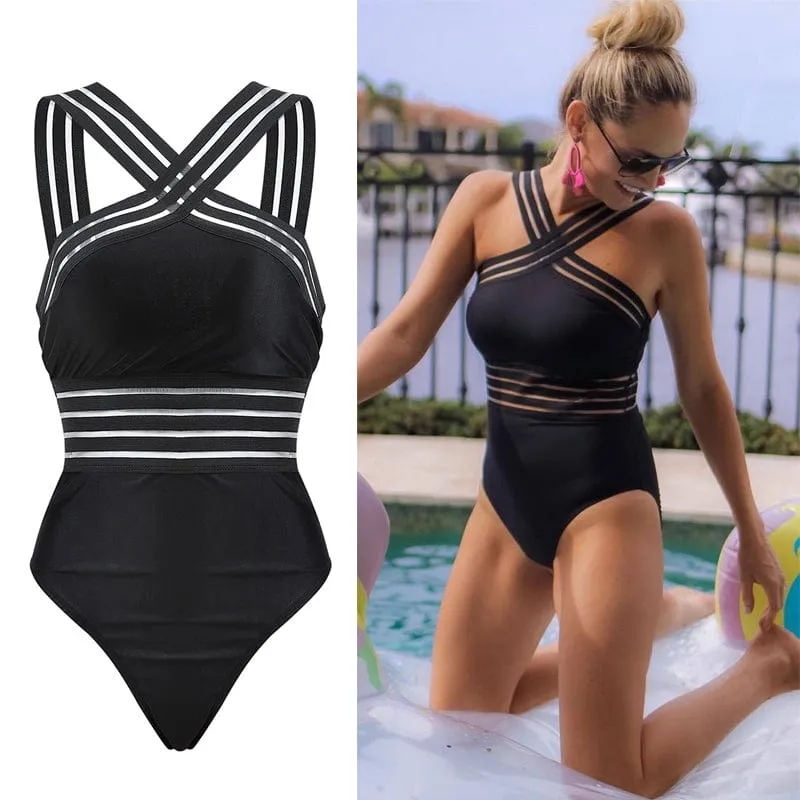 Striped Bandage Monokini Swimwear