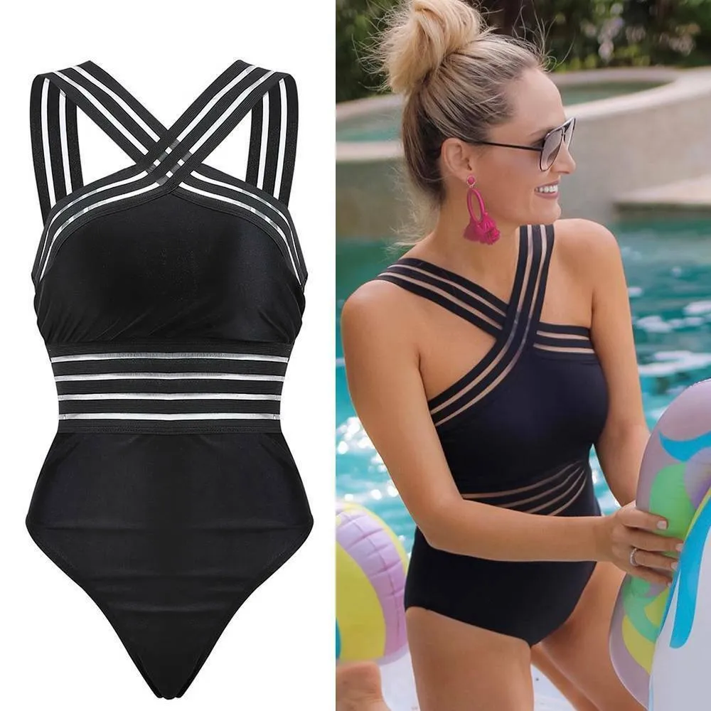 Striped Bandage Monokini Swimwear