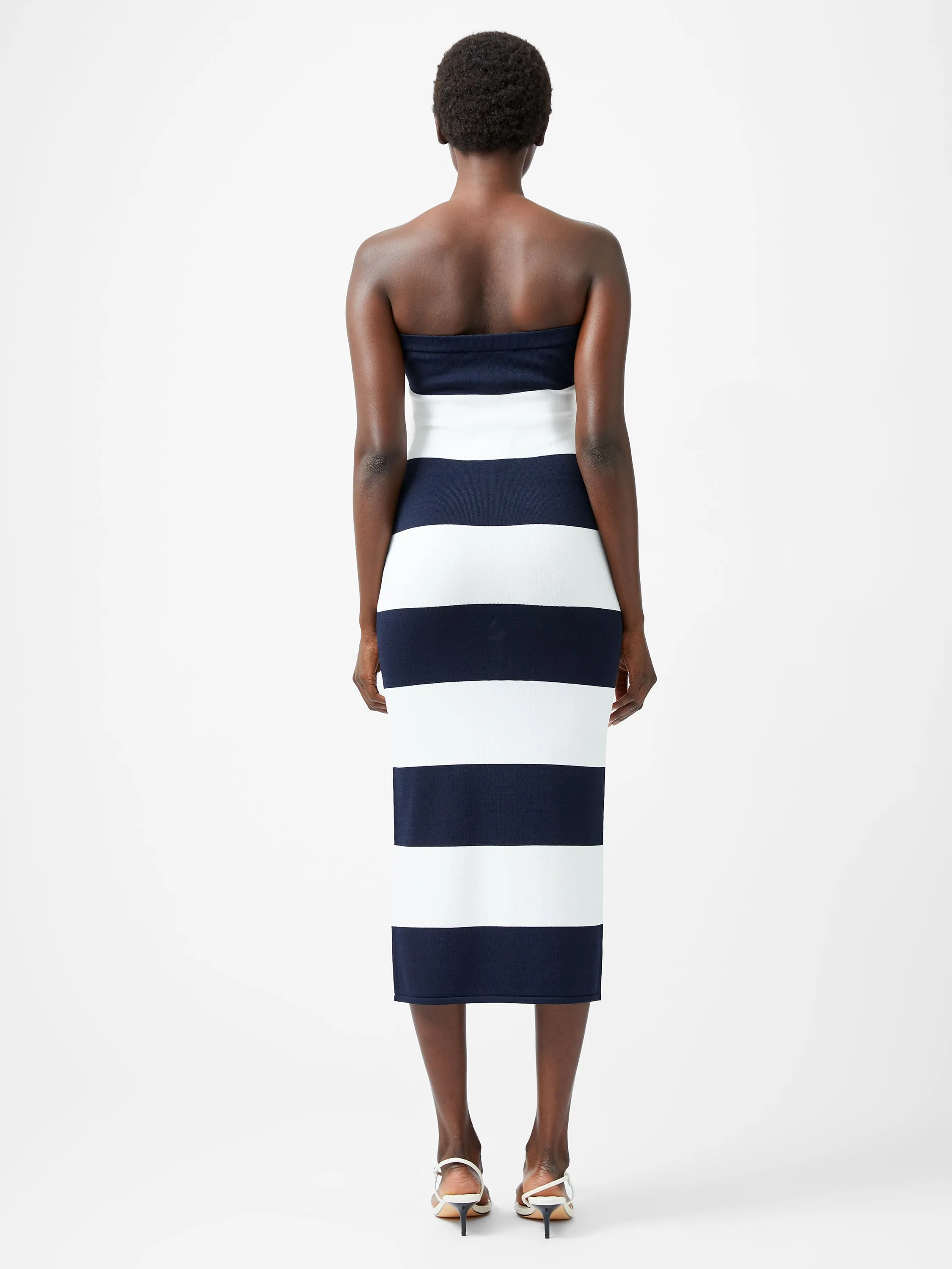 Striped Bodycon Knit Bandeau Midi Dress