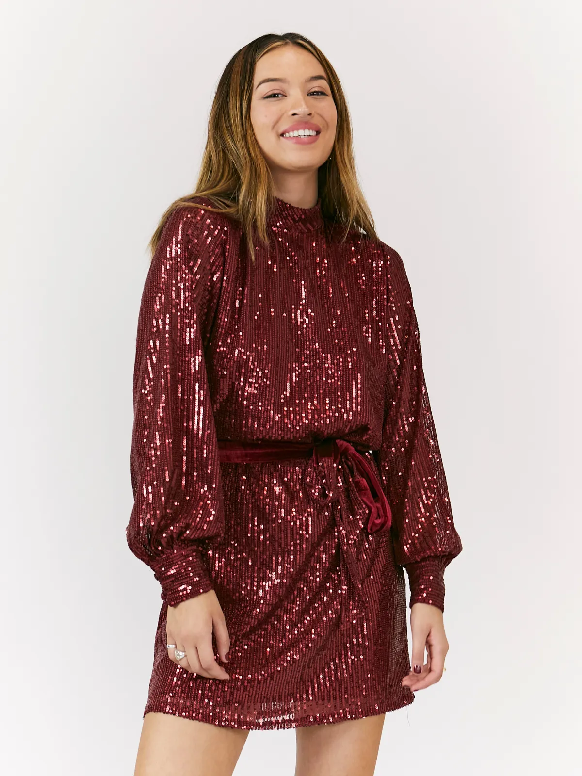 Hannah Sequin High Neck Mini Dress / Mulberry Social Ease