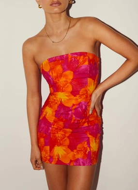 Stuck On You Mini Tube Dress - Floral Sun earthy tone Stuck On You Mini Tube Dress - Floral Sun Young Edge