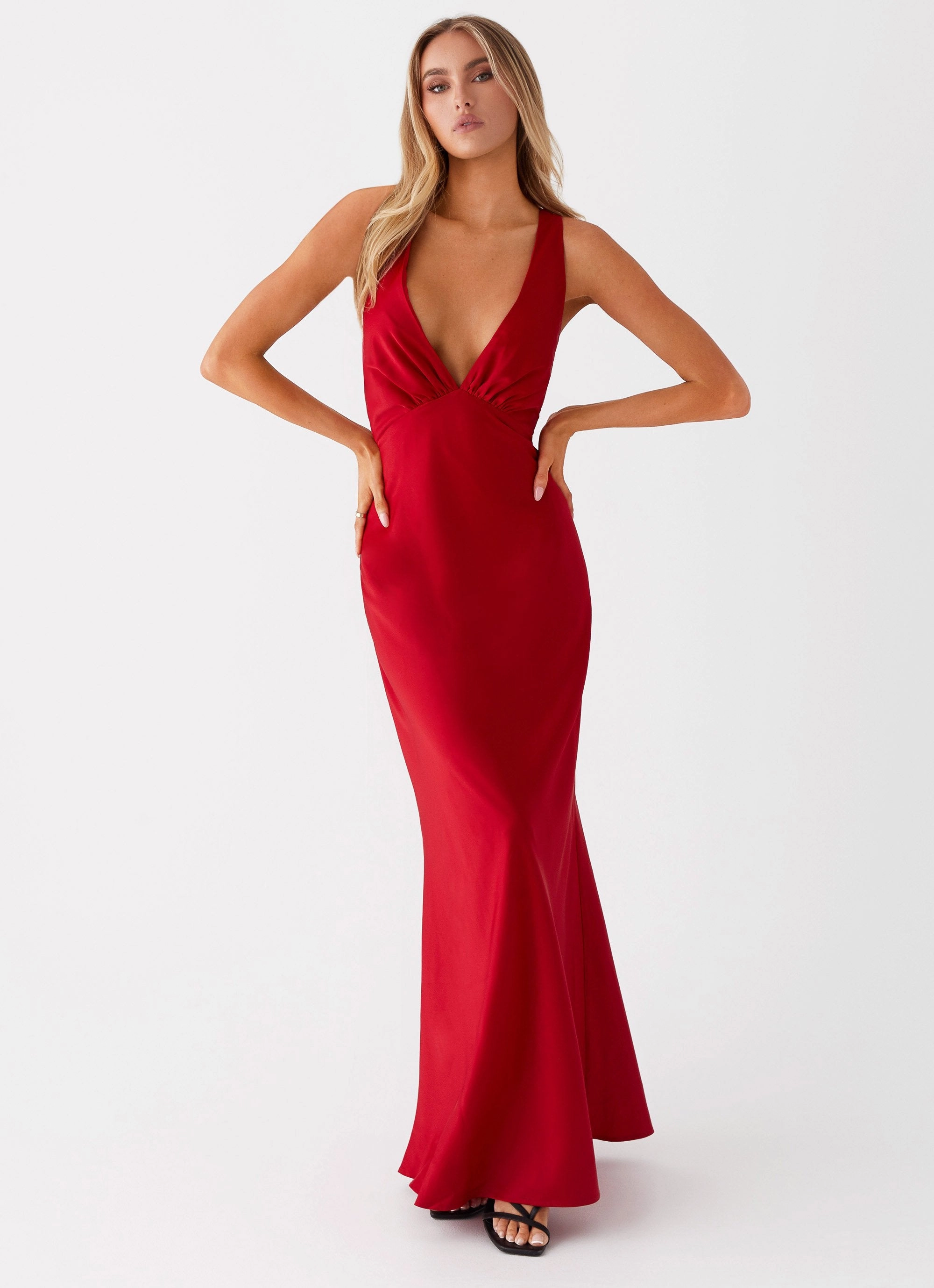 Dreamy Simplicity Chic Waist Design Slyvia Maxi Dress - Red