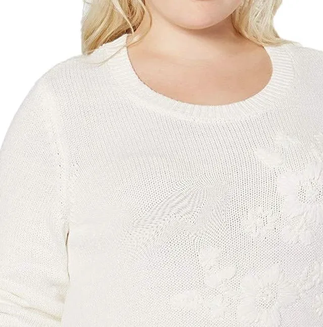 Style & Co. Plus Size Embroid Three-Quarter Sleeves Pullover Sweater 3X