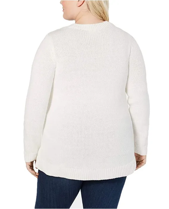 Style & Co. Plus Size Embroid Three-Quarter Sleeves Pullover Sweater 3X