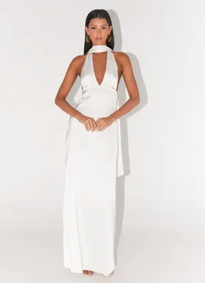 Fitted Cut formal dinner Alicia Satin Halter Maxi Dress - White