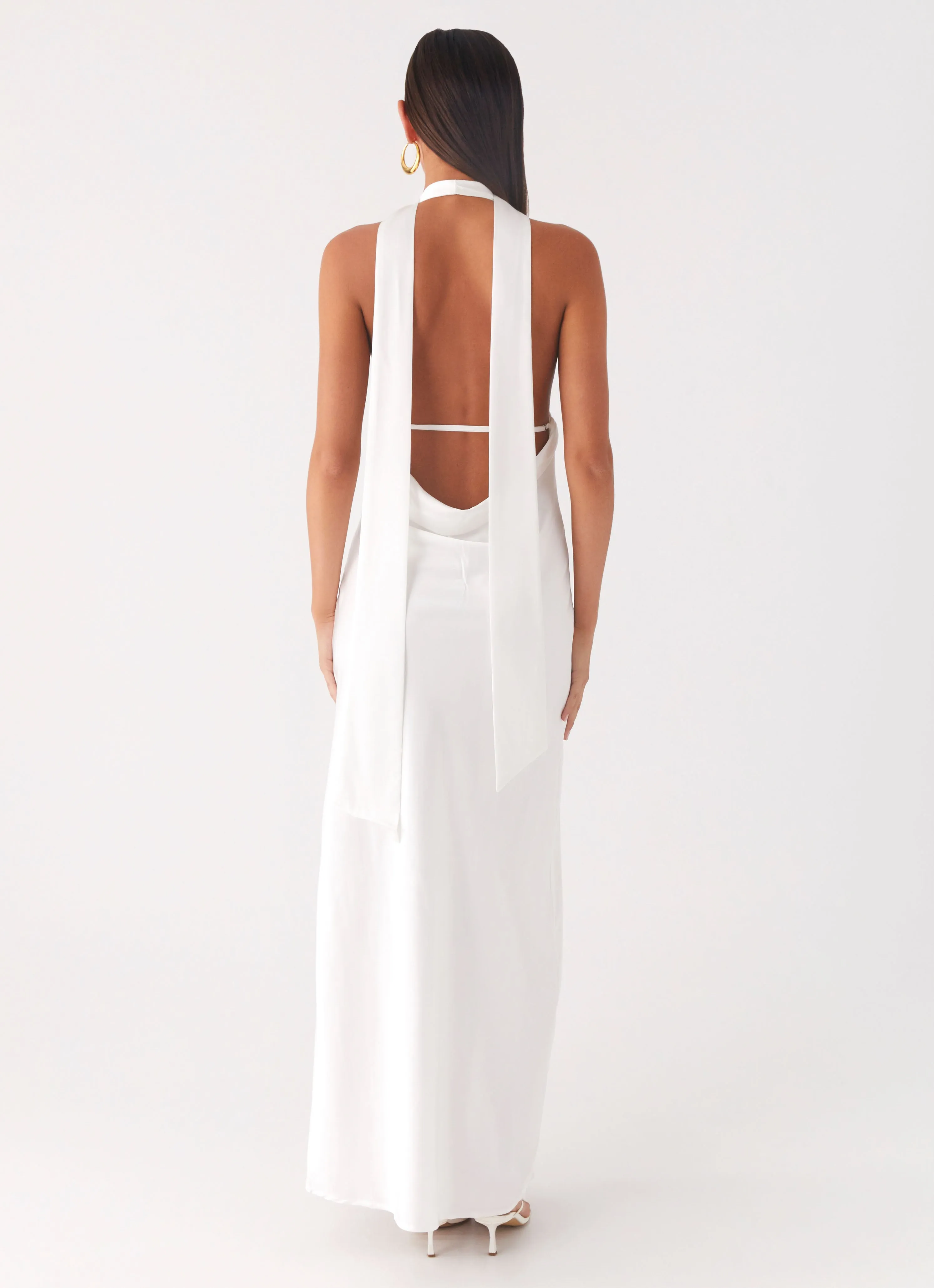 Alicia Satin Halter Maxi Dress - White Corporate Retreat