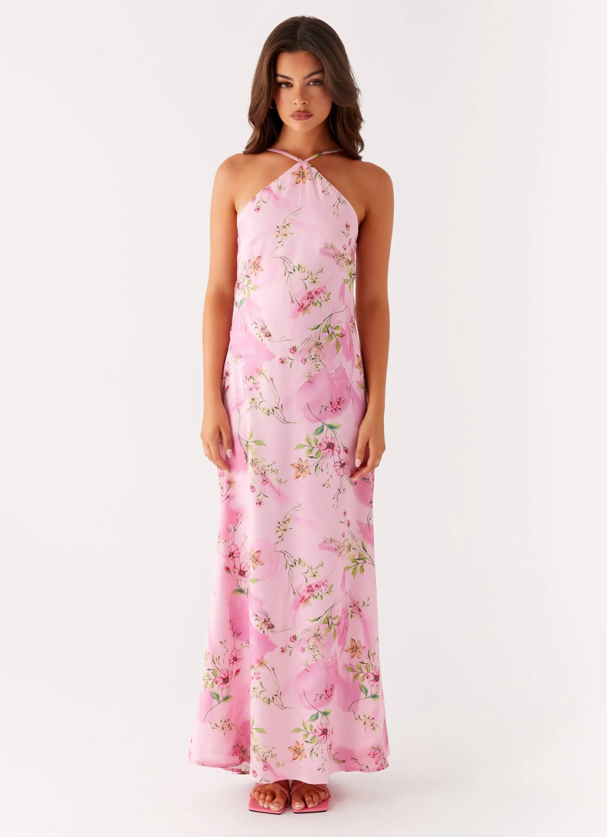 High Density Weave Pascal Maxi Dress - Pink Floral Print