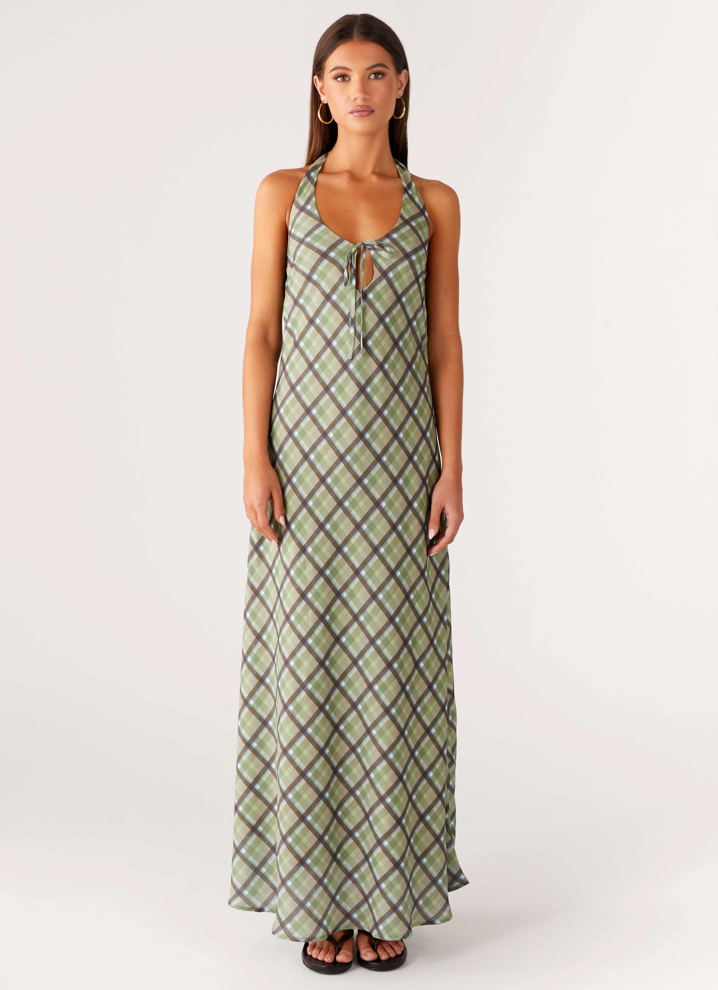 Coralie Maxi Dress - Cedar Check Mood Edge Silky Silhouette