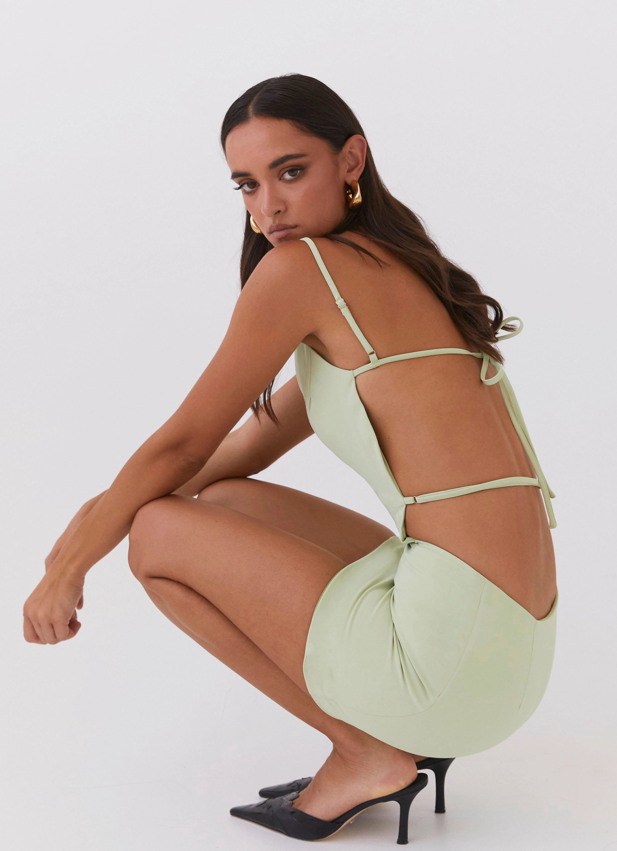 Lindsey Cutout Mini Dress - Green Zest Comfortable Cut Formal dinner wear