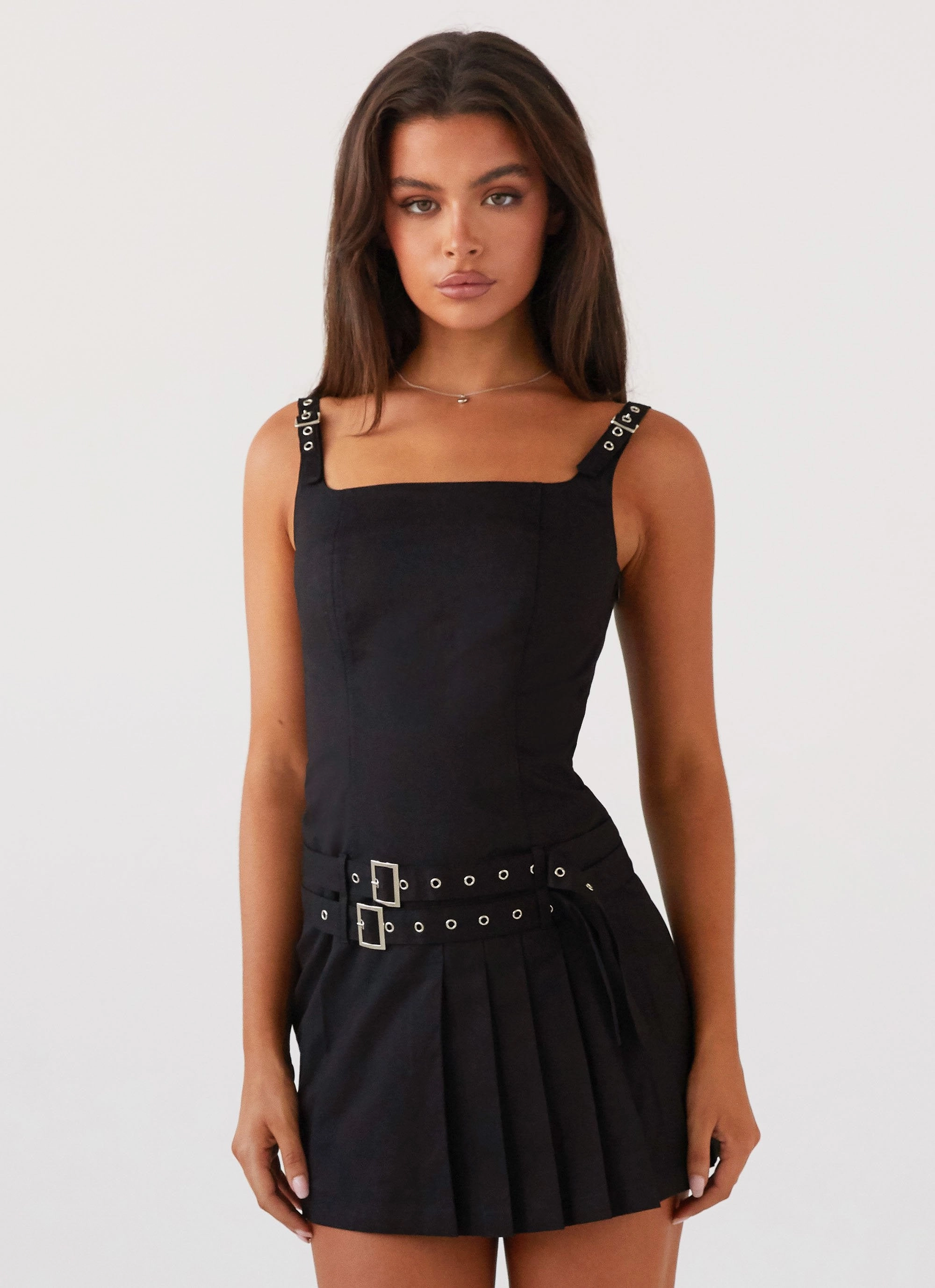 Lynette Buckle Mini Dress - Black Summer-Season